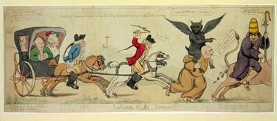 An Escape à la Francois, pub. London 1791 (hand coloured engraving) by English School